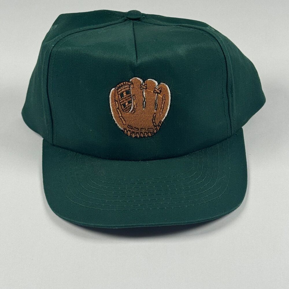 Baseball Glove Embroidered Patch Cap Dark Green Adjustable Dad Hat Fathers Day